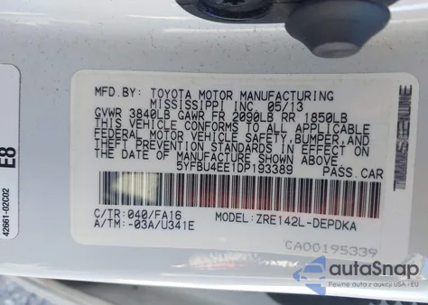 2013 Toyota Corolla L из США, поврежденный, VIN 5YFBU4EE1DP193389